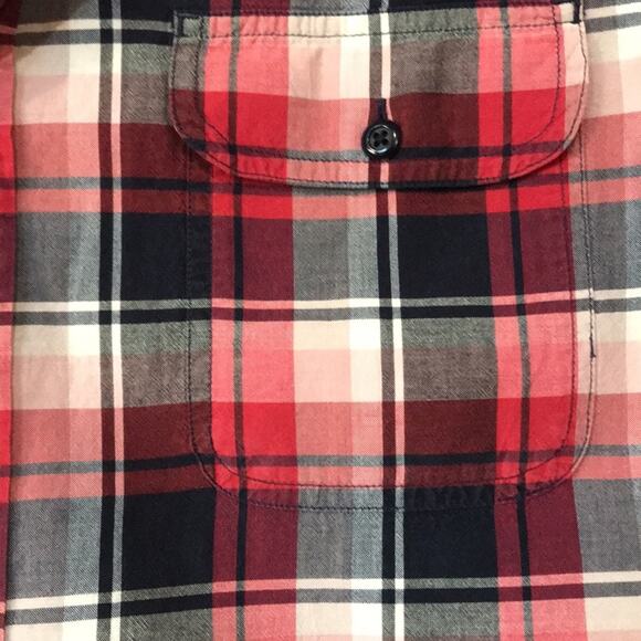 J. Crew Woven Plaid Men's Indian Madras Size Large Button Down Shirt Red Blue - Picture 3 of 5